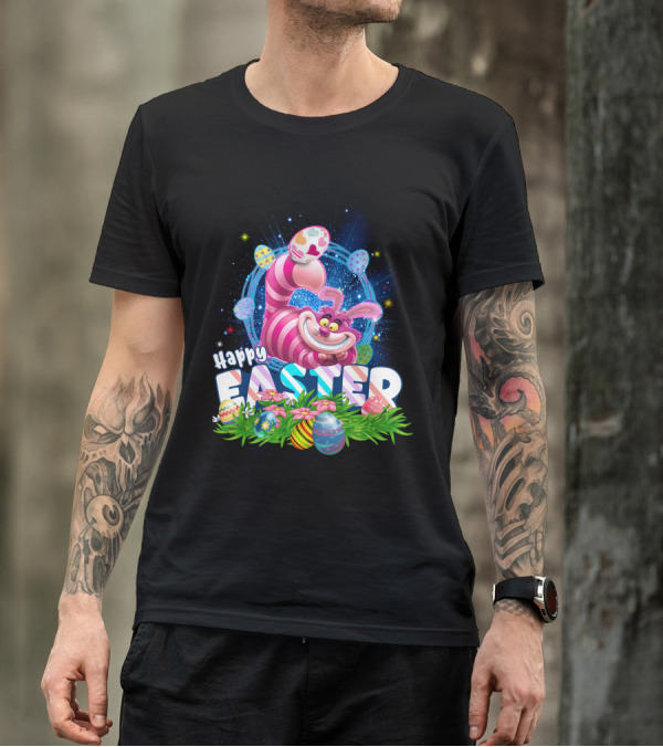 Cheshire Cat Happy Easter Eggs And Flowers T-Shirt