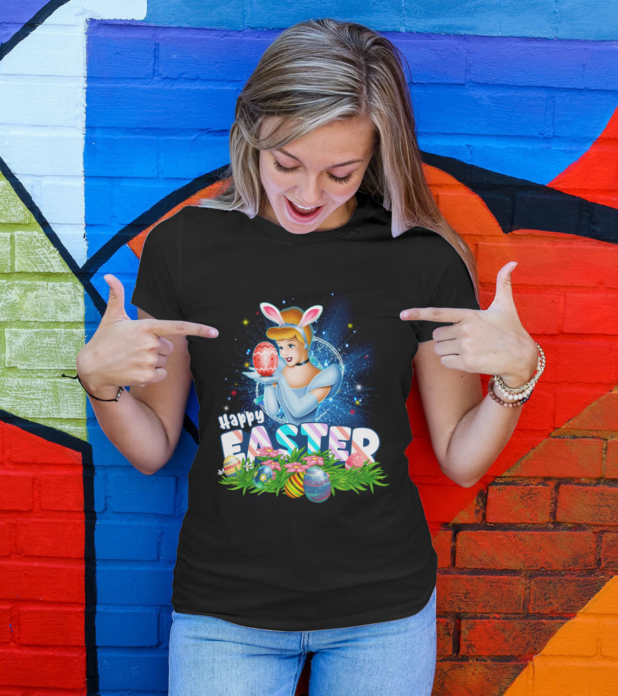 Cinderella Easter Bunny Ears With Colorful Eggs And Flowers T-Shirt
