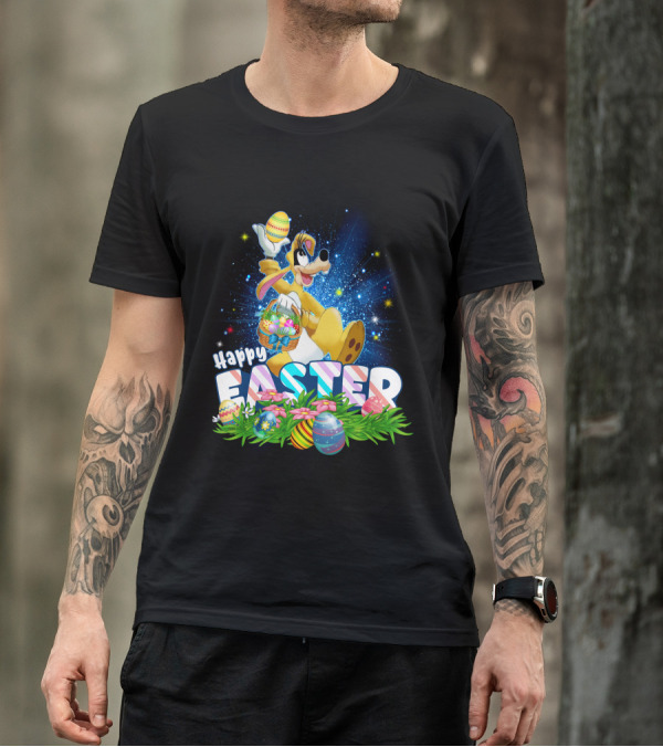Happy Easter Goofy Character With Easter Eggs And Basket T-Shirt