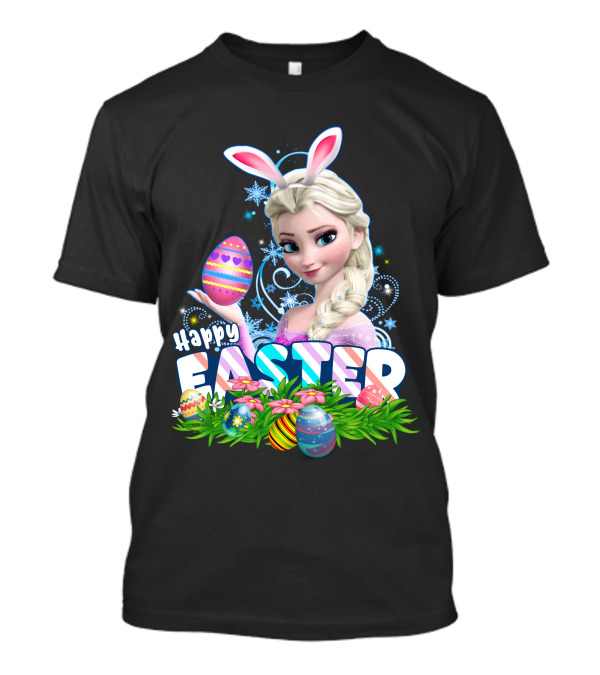 Happy Easter Elsa Bunny Ears And Colorful Eggs T-Shirt