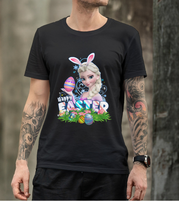 Happy Easter Elsa Bunny Ears And Colorful Eggs T-Shirt