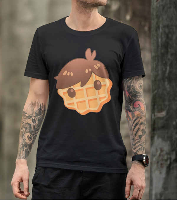 Waffle Head Cute Breakfast Character Face With Hair T-Shirt
