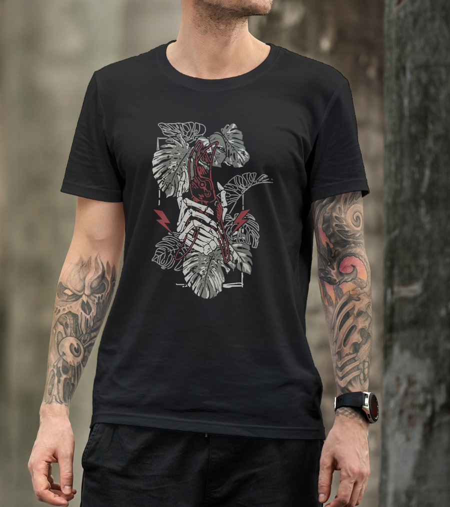 Plant Energy Botanical Skeleton With Lightning Bolts T-Shirt
