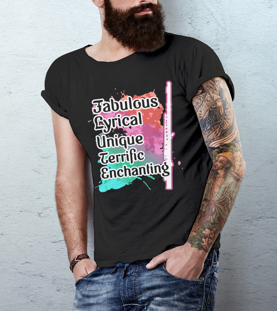 Fabulous Lyrical Unique Terrific Enchanting Flute Colorful Background T-Shirt