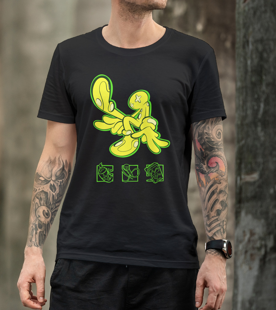 OFFCANNY Neon Cartoon Figure With Iconic Symbols T-Shirt