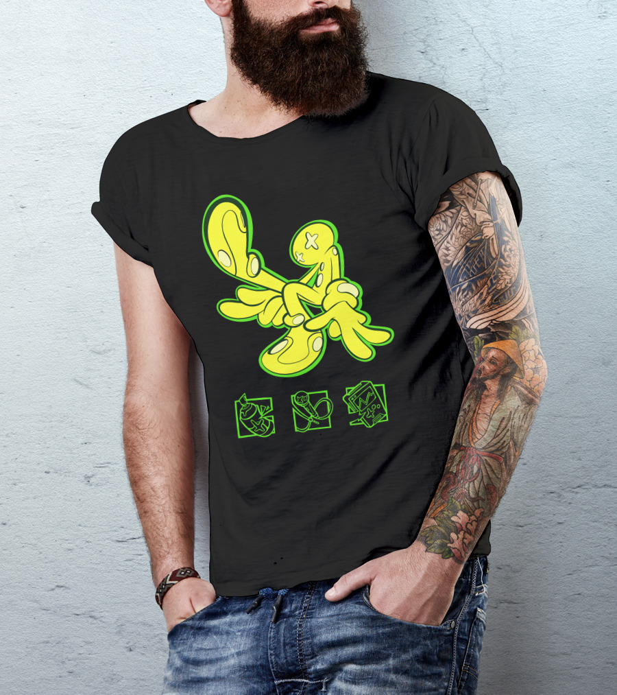 OFFCANNY Neon Cartoon Figure With Iconic Symbols T-Shirt