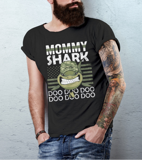 U.S. Army Mommy Shark Camouflage Hat Doo Doo Doo American Flag T-Shirt