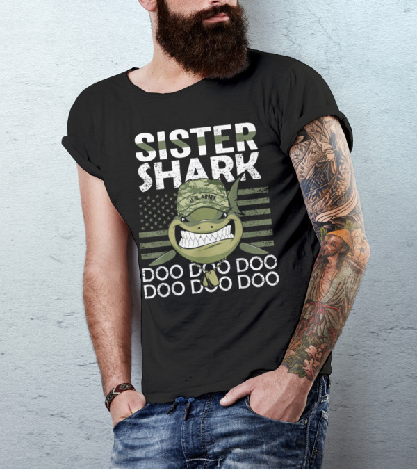 Sister Shark U.S. Army Doo Doo Doo American Flag T-Shirt