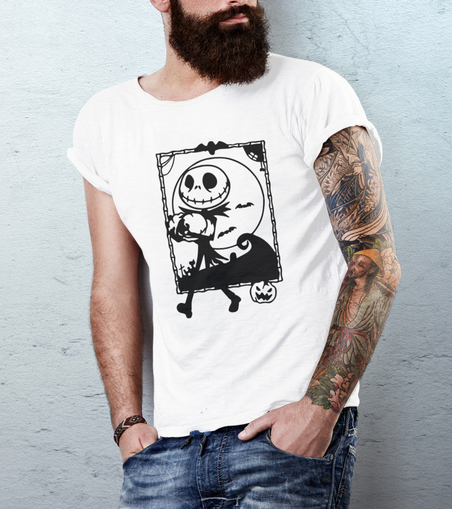 Little Jack Pumpkin Silhouette With Moon And Pumpkin Accents T-Shirt