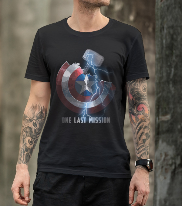 One Last Mission Captain America Shield And Mjolnir Lightning Crossover T-Shirt