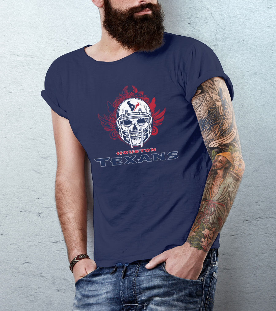 Houston Texans Skull Helmet Wings T-Shirt