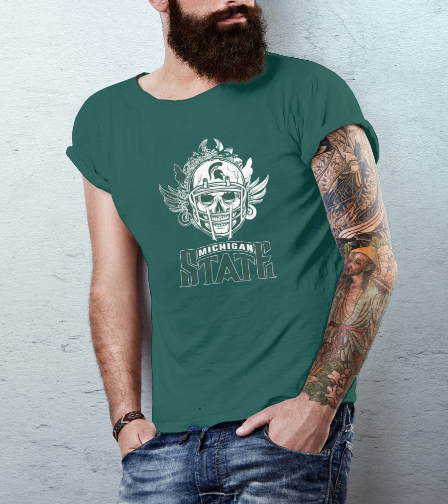 Michigan State Spartans Skull Helmet T-Shirt