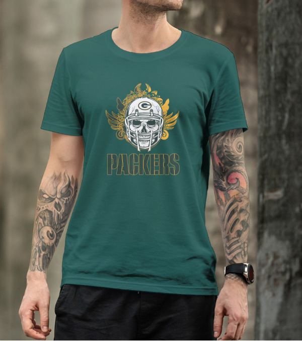 Packers Skull Helmet With Green Bay Logo Elements T-Shirt