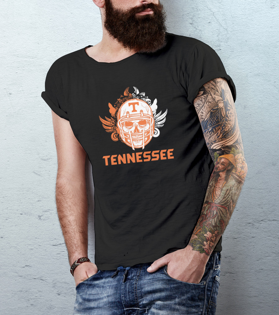 Tennessee Volunteers Skull Helmet Football Wings T-Shirt