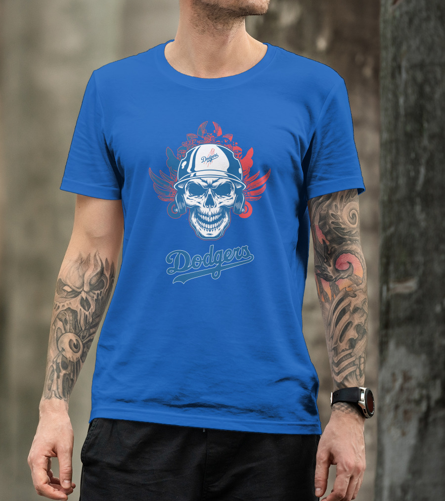Dodgers Skull With Wings And Helmet T-Shirt