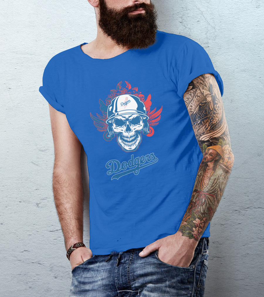 Dodgers Skull With Wings And Helmet T-Shirt
