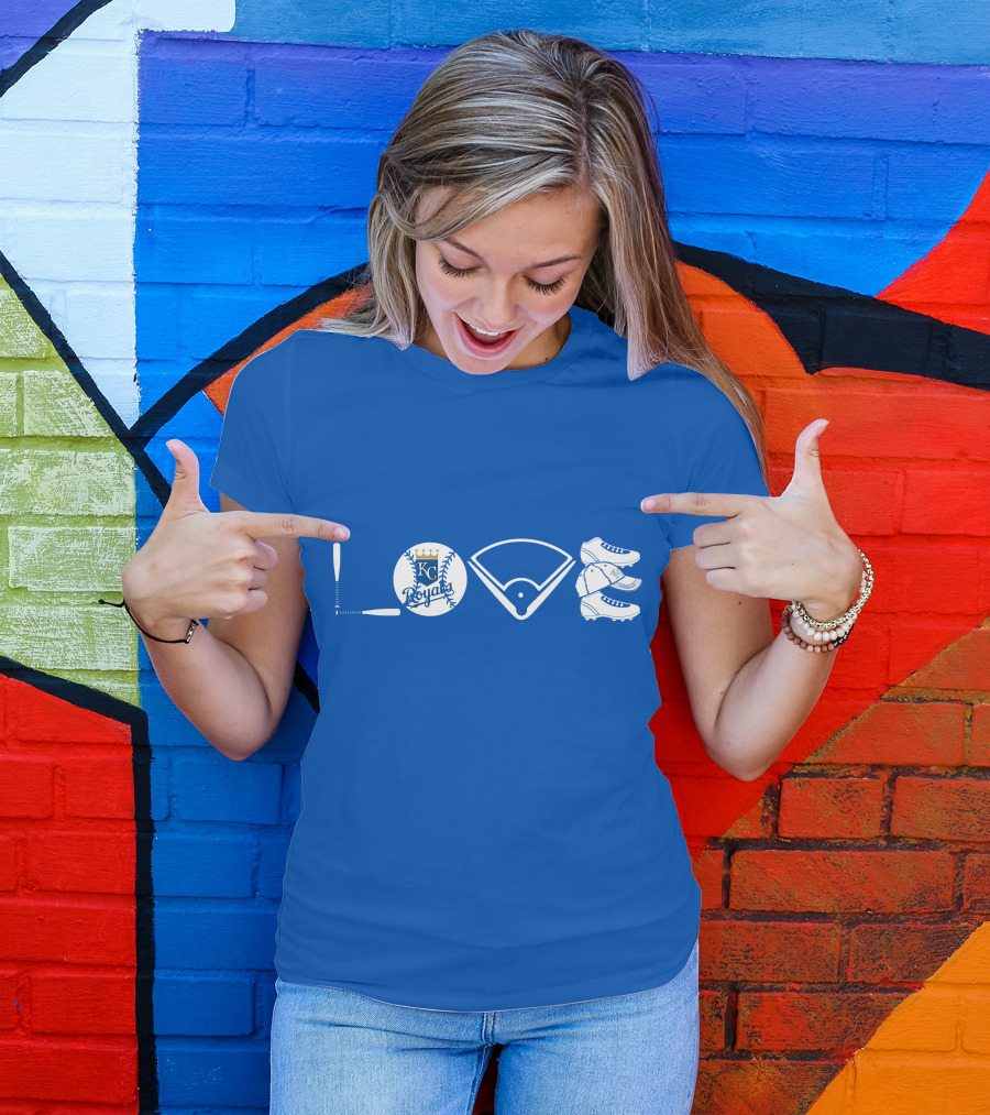 Love Kansas City Royals Baseball Bat Ball Home Plate Cleats T-Shirt