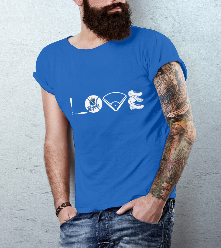Love Kansas City Royals Baseball Bat Ball Home Plate Cleats T-Shirt