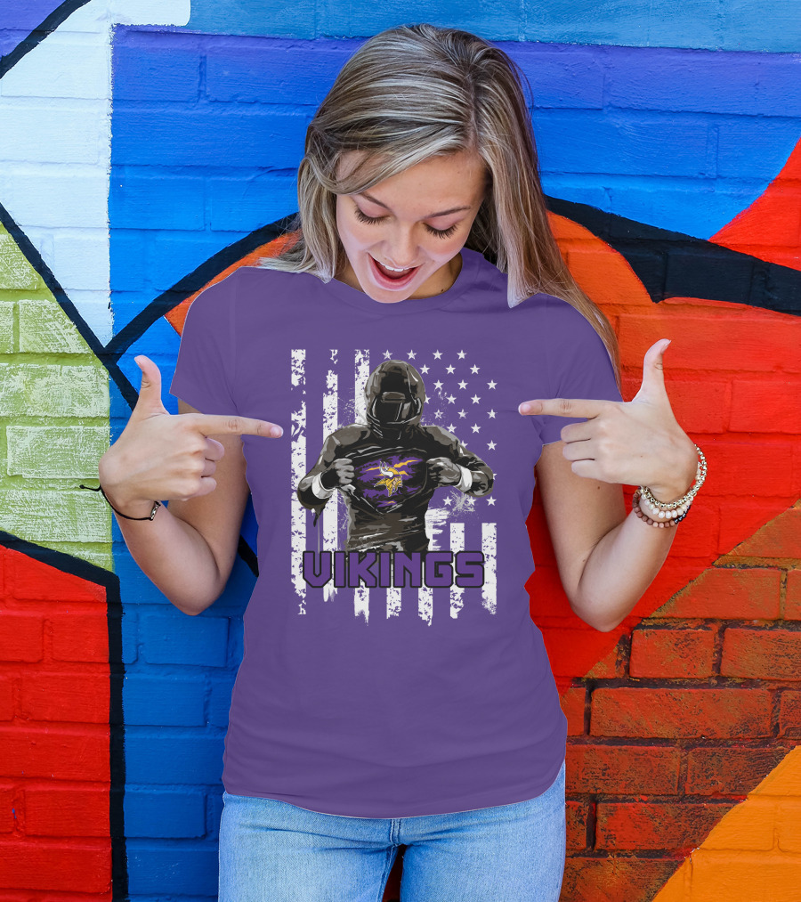 Minnesota Vikings Superhero Player American Flag T-Shirt