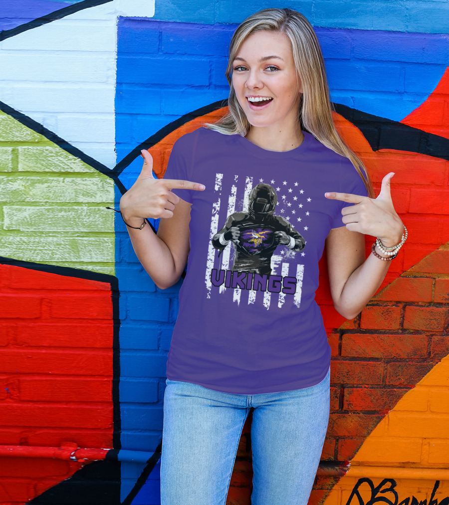 Minnesota Vikings Superhero Player American Flag T-Shirt