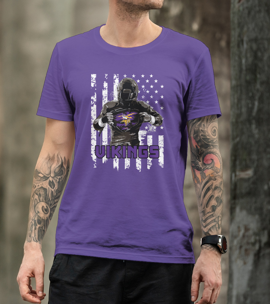 Minnesota Vikings Superhero Player American Flag T-Shirt
