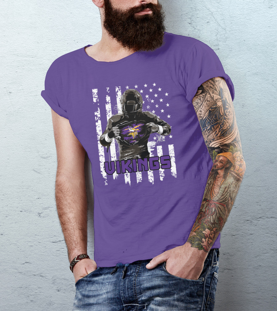 Minnesota Vikings Superhero Player American Flag T-Shirt