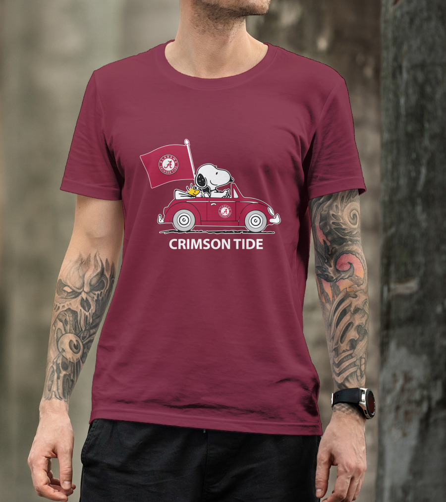 Alabama Crimson Tide Snoopy Woodstock Driving Car T-Shirt