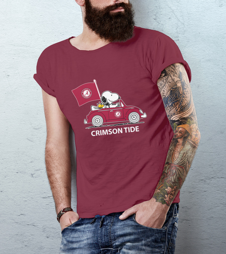 Alabama Crimson Tide Snoopy Woodstock Driving Car T-Shirt