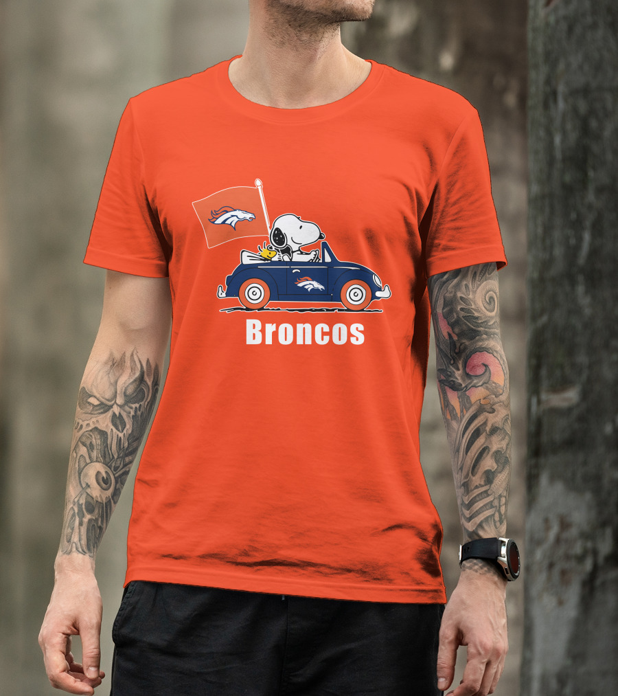 Denver Broncos Snoopy Car Broncos Flag T-Shirt