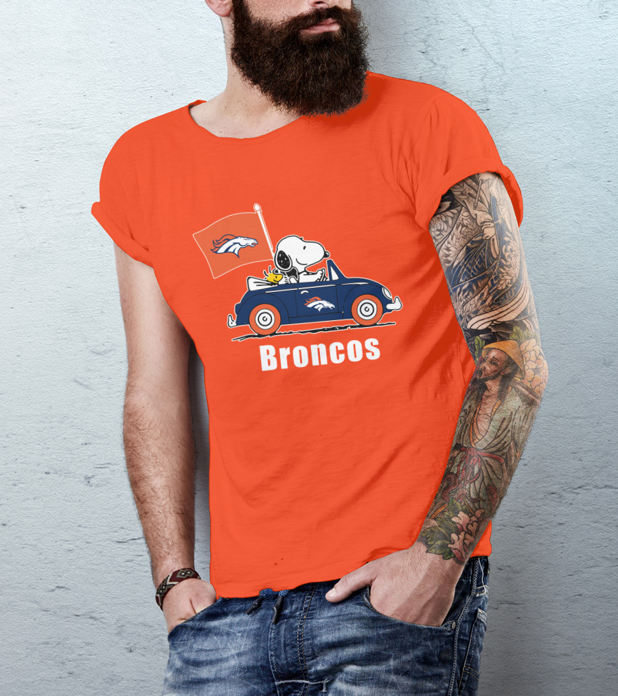 Denver Broncos Snoopy Car Broncos Flag T-Shirt