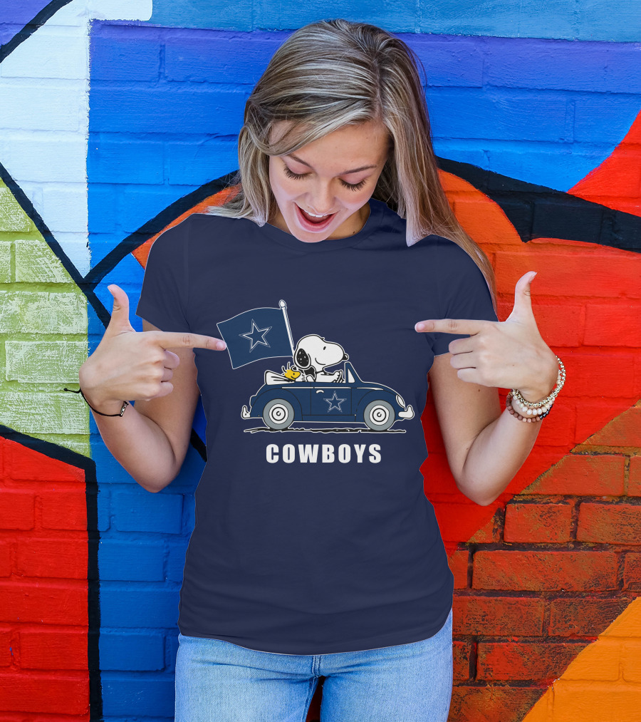 Cowboys Snoopy Dallas Cowboys Flag Peanuts Woodstock Car Blue Star T-Shirt