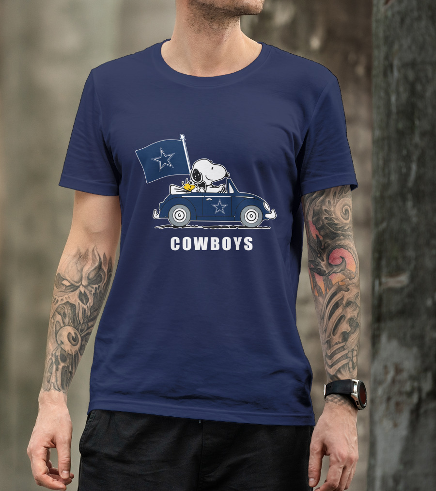 Cowboys Snoopy Dallas Cowboys Flag Peanuts Woodstock Car Blue Star T-Shirt