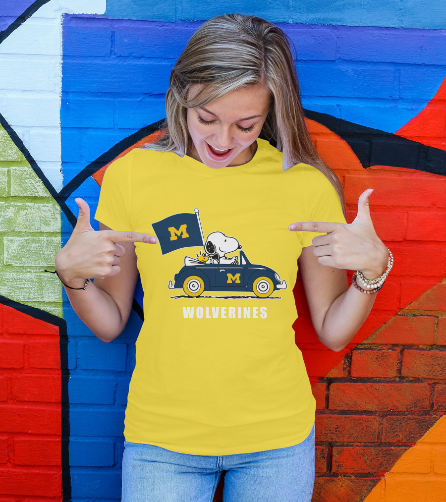 Michigan Wolverines Snoopy Driving With Flag T-Shirt