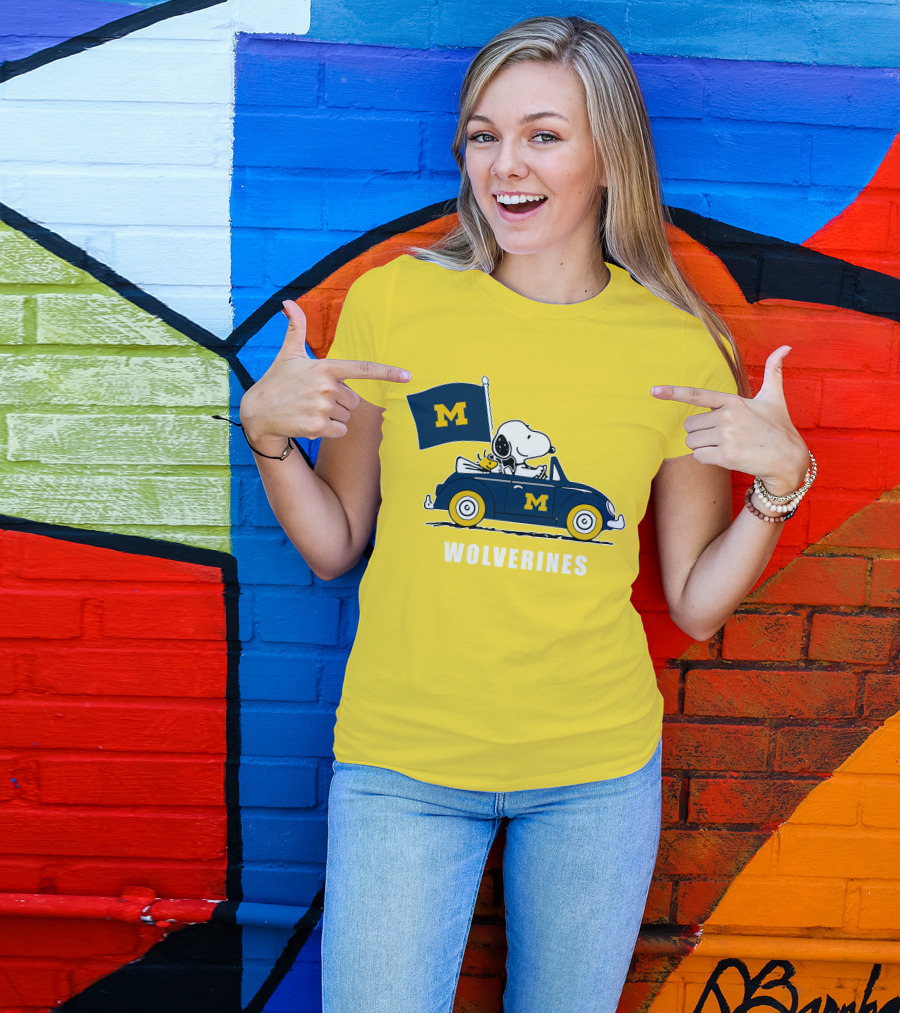 Michigan Wolverines Snoopy Driving With Flag T-Shirt