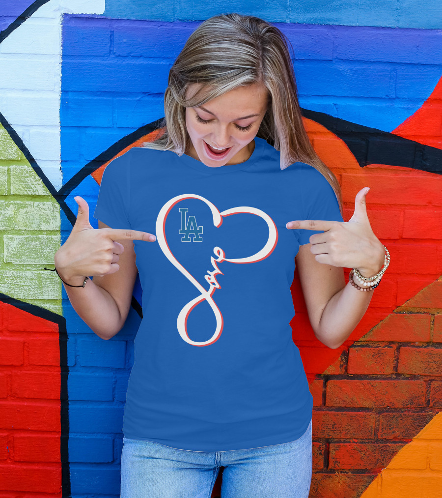 LA Dodgers Love Script With Heart-Shaped T-Shirt