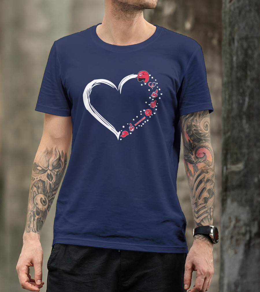 Cleveland Indians Fan Heart With Helmets And Stars T-Shirt