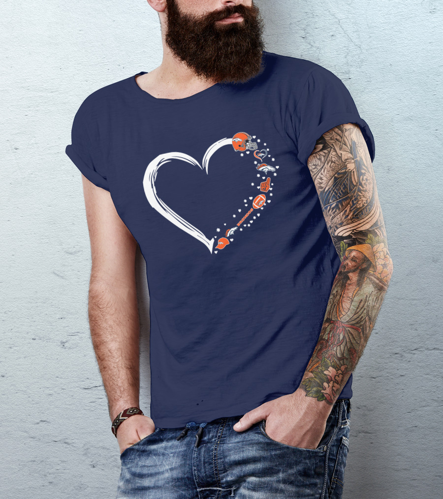 Heart-Shaped Denver Broncos Fan Love Icons And Helmet T-Shirt