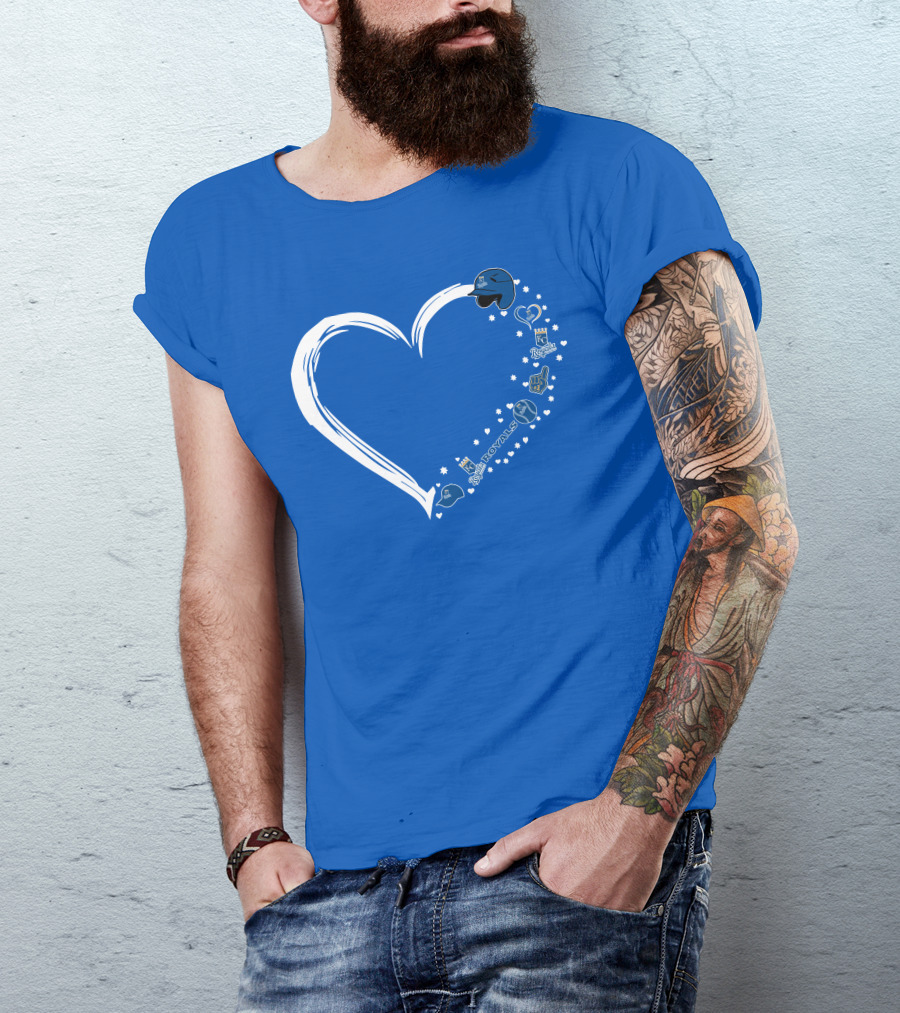 Kansas City Royals Heart Logo Fan Stars And Helmets T-Shirt