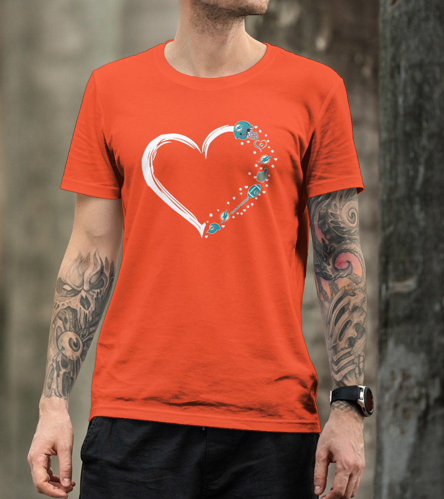 Miami Dolphins Heart Design With Helmets T-Shirt