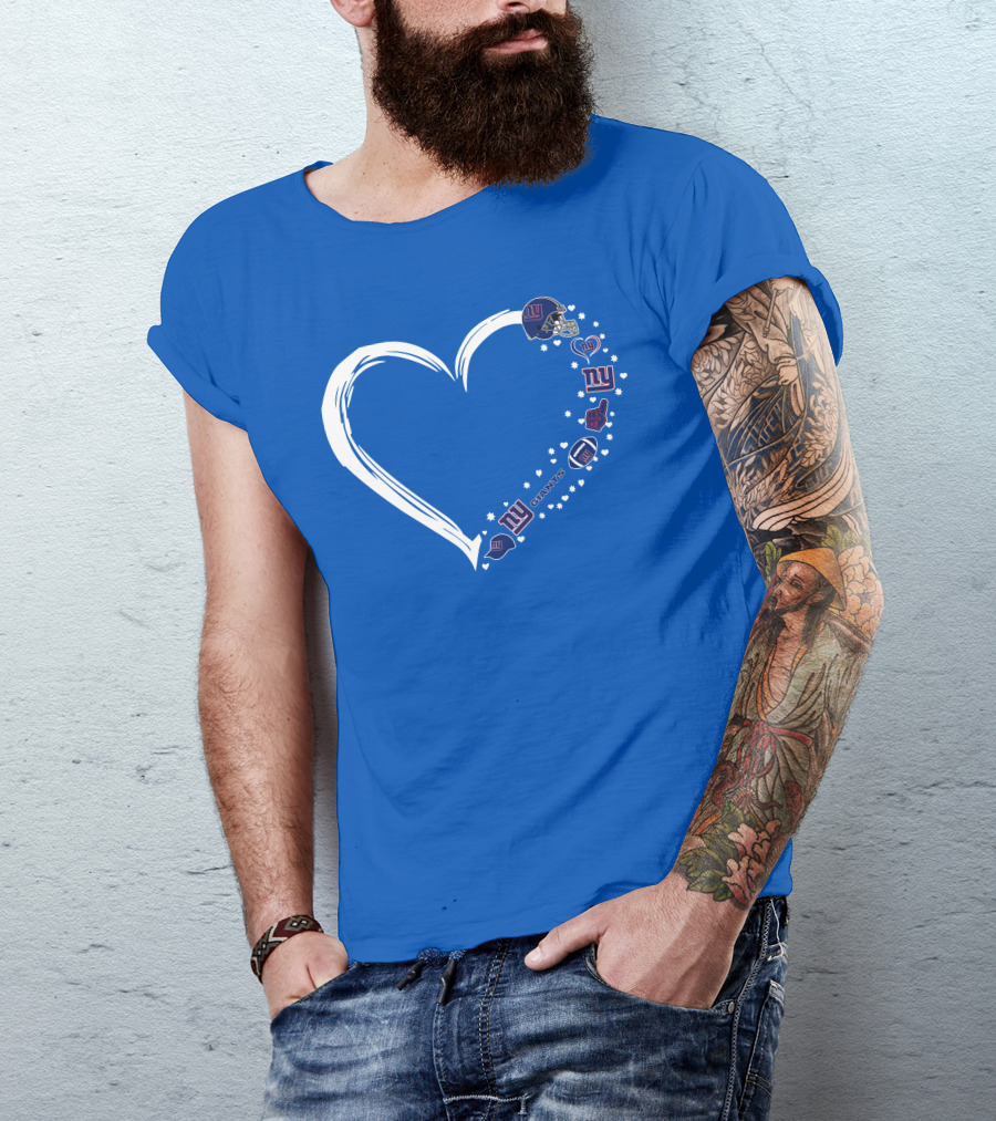 New York Giants Fan Heart Design With Logos And Symbols T-Shirt