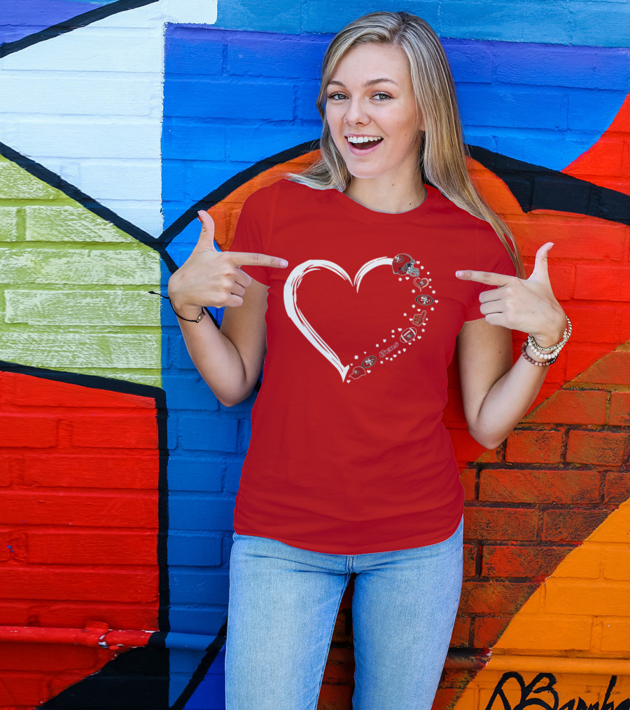 San Francisco 49ers Heart Design With Helmet T-Shirt
