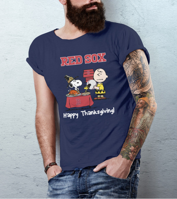 Red Sox Snoopy Charlie Brown Thanksgiving Baseball T-Shirt