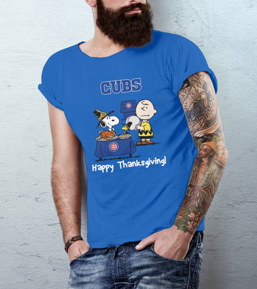 Cubs Snoopy Charlie Brown Thanksgiving Baseball T-Shirt