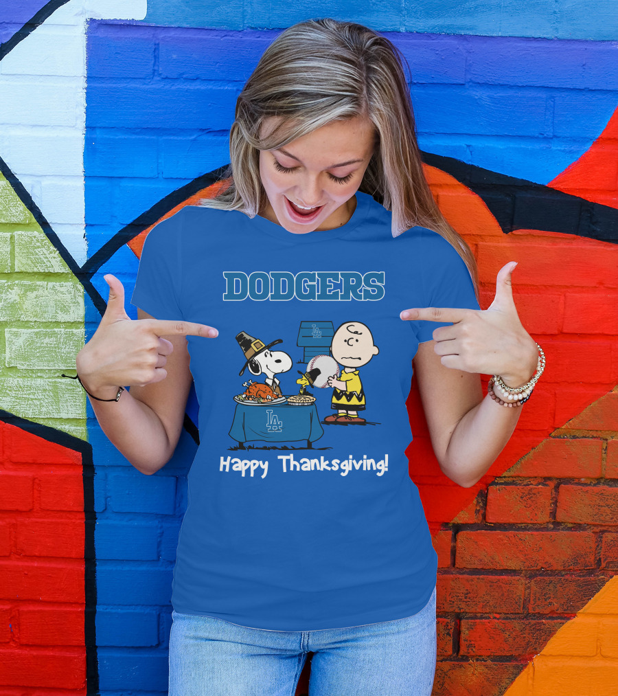 Dodgers Snoopy Charlie Brown Happy Thanksgiving Baseball LA T-Shirt