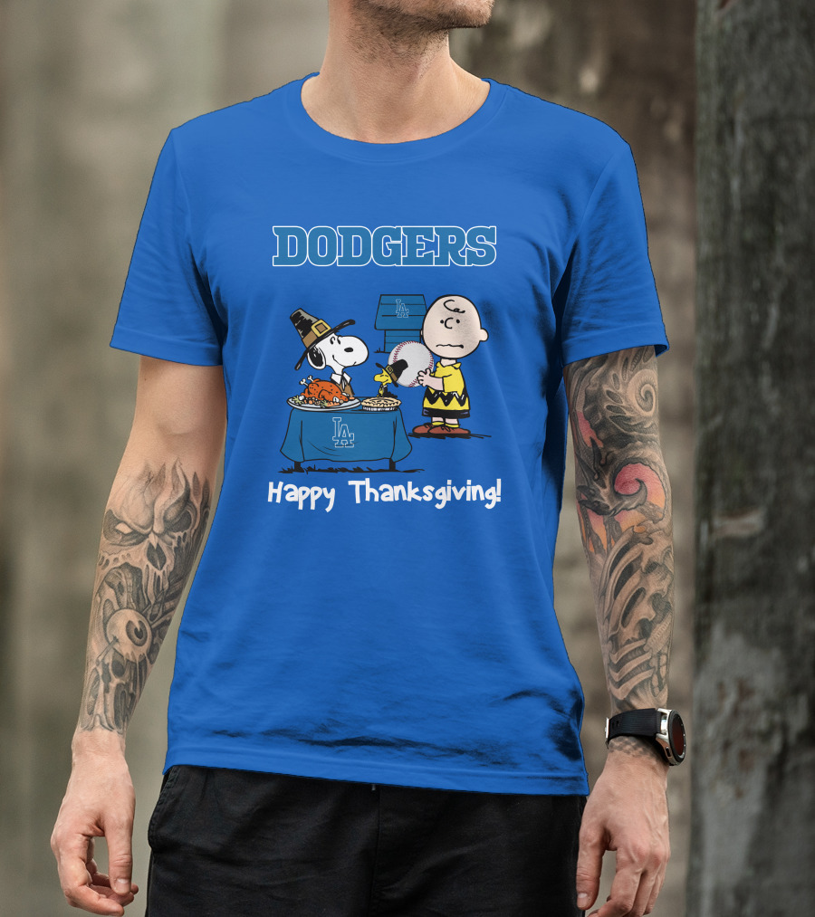 Dodgers Snoopy Charlie Brown Happy Thanksgiving Baseball LA T-Shirt