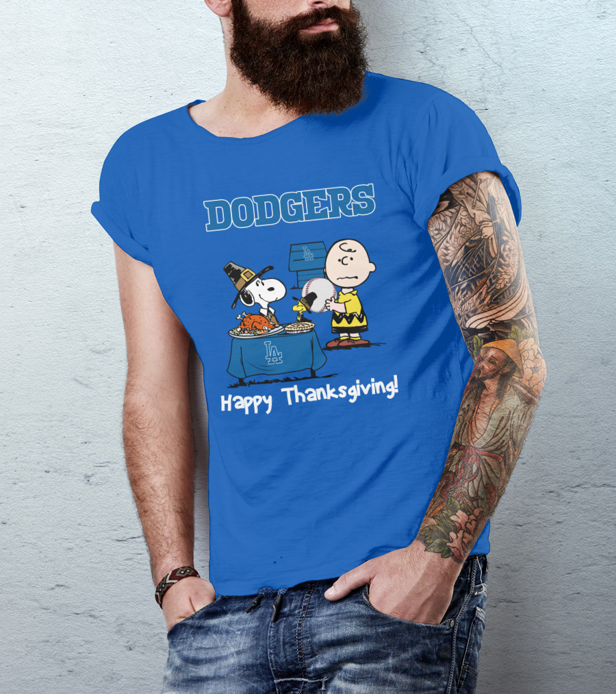 Dodgers Snoopy Charlie Brown Happy Thanksgiving Baseball LA T-Shirt