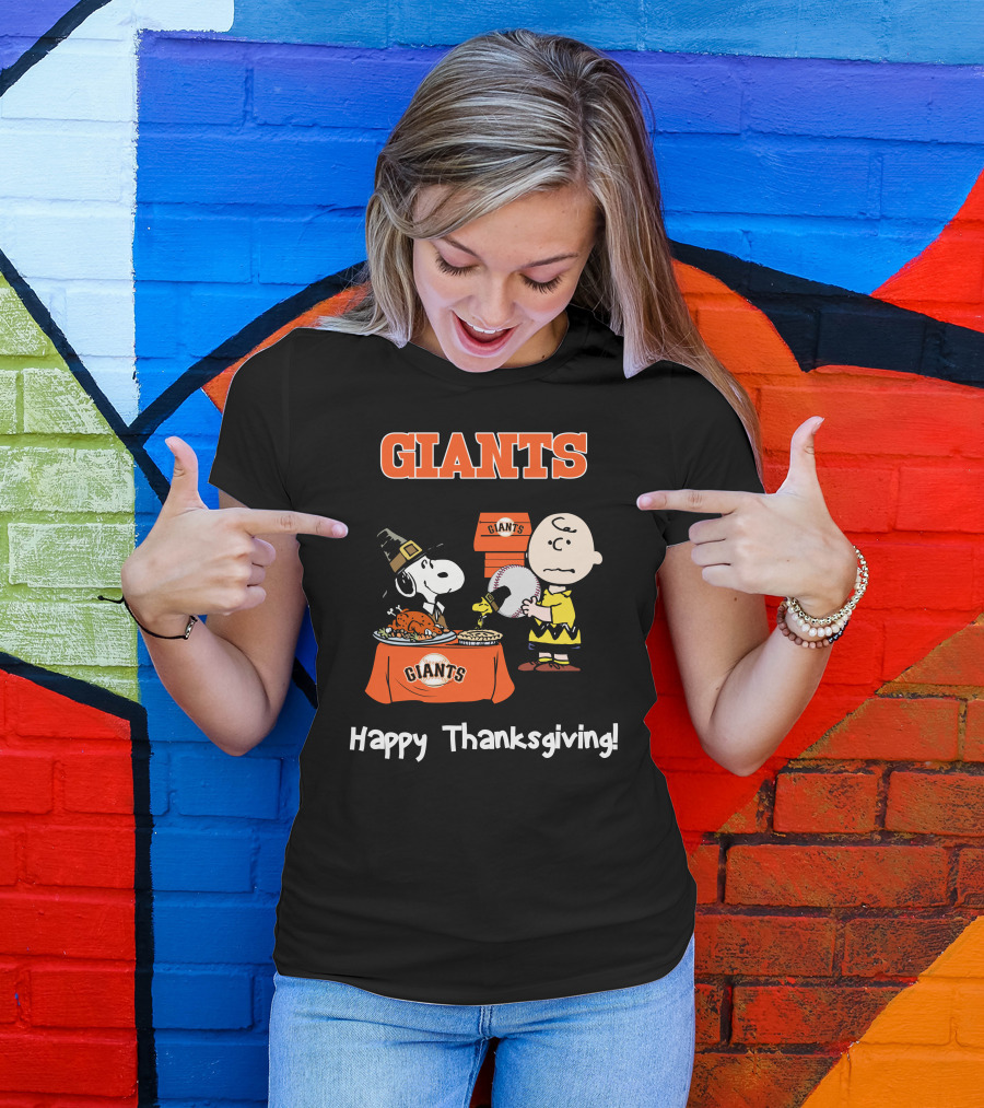 San Francisco Giants Snoopy Charlie Brown Happy Thanksgiving T-Shirt