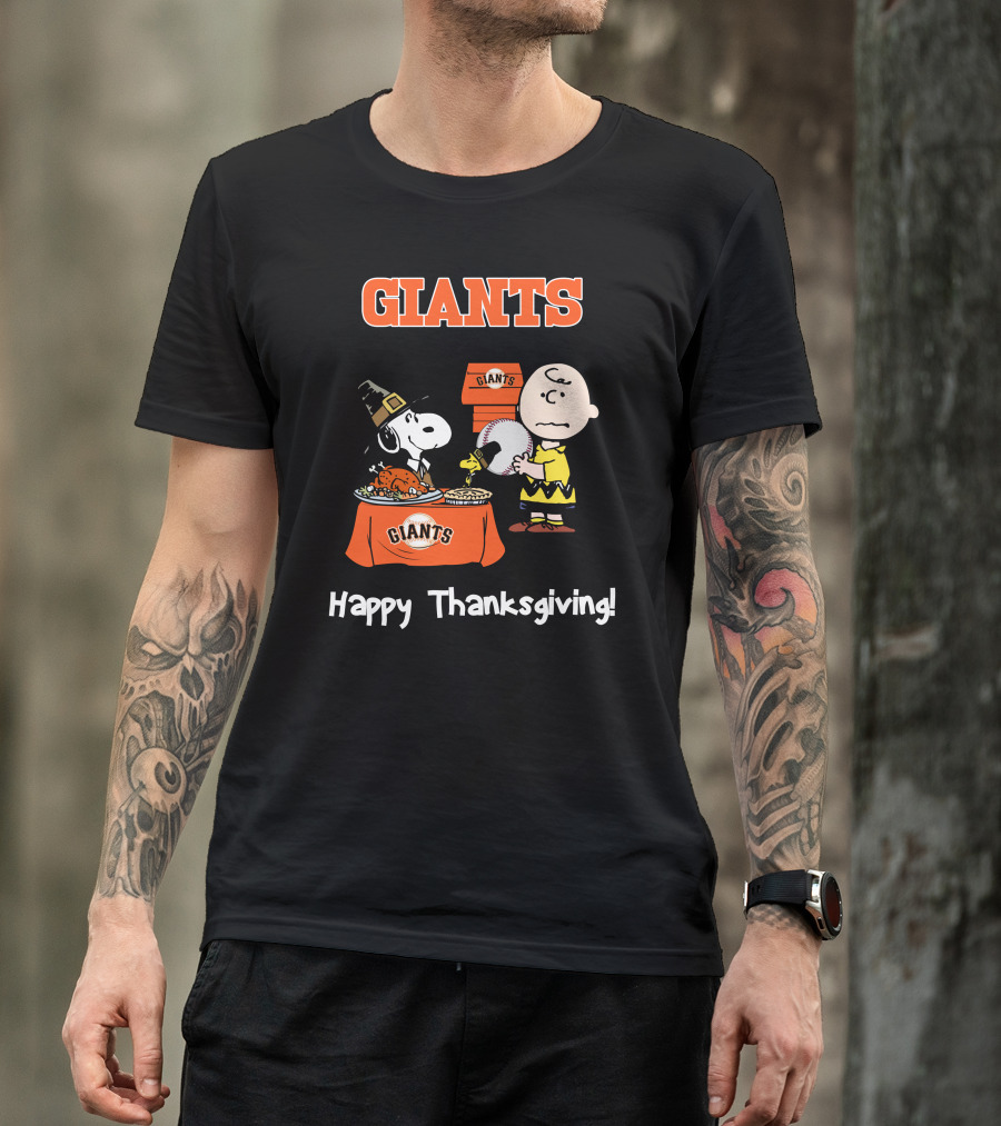 San Francisco Giants Snoopy Charlie Brown Happy Thanksgiving T-Shirt