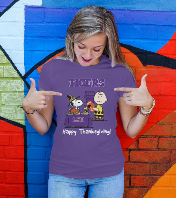 LSU Tigers Snoopy And Charlie Brown Thanksgiving Football T-Shirt