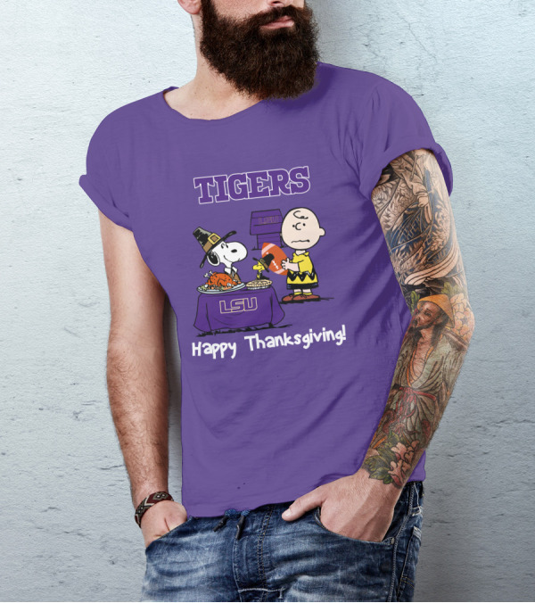 LSU Tigers Snoopy And Charlie Brown Thanksgiving Football T-Shirt